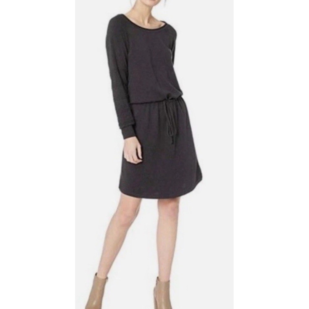 Prana Sweater Dress Leigh Gray Knit Sz Small 100% Organic Cotton Drawstring‎